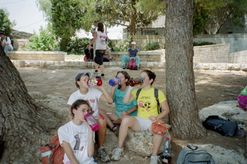 Cynthia, Jordana, Aylana, Francie drink from Nalgenes