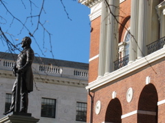 Daniel Webster in front of the Massachussetts State House