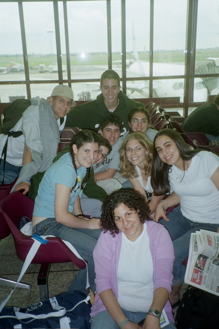 Nimrod, Cory, Lia, Hannah, Nathan, Sara, Rachel, Michelle, Rebecca at Airport